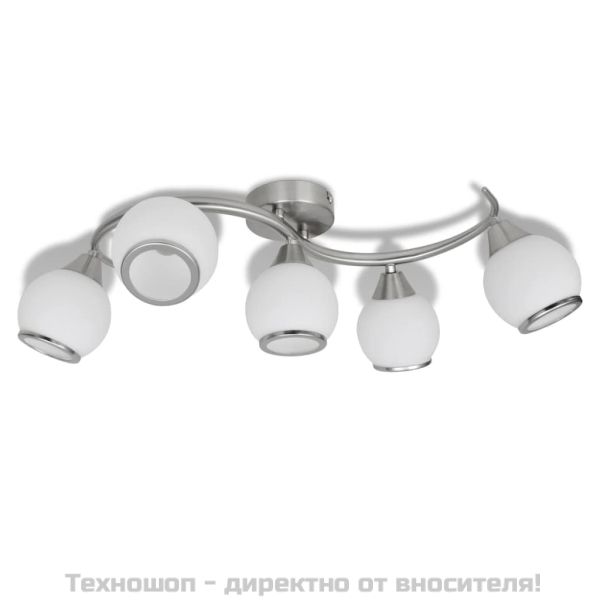 Лампа за таван с 5 стъклени абажура на извита релса за крушки тип Е14