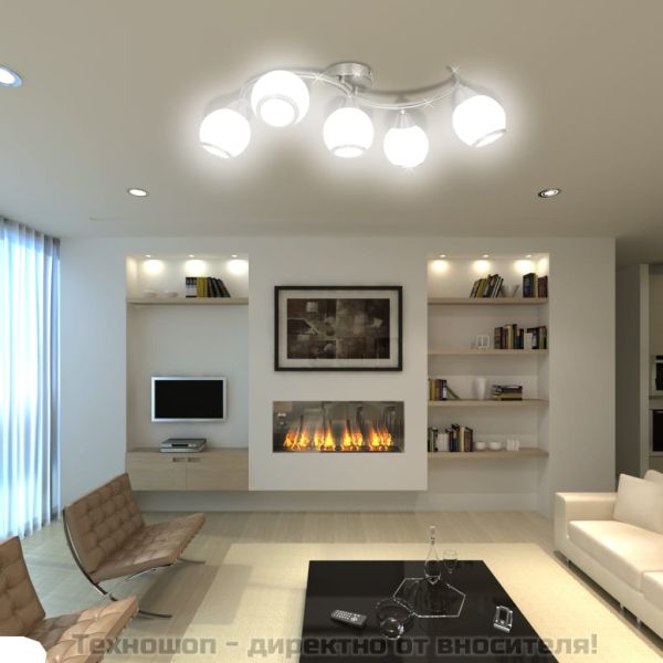 Лампа за таван с 5 стъклени абажура на извита релса за крушки тип Е14