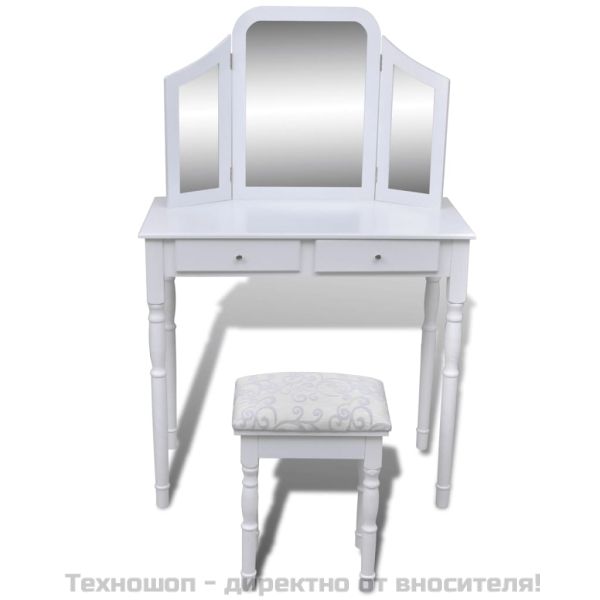 Тоалетка, 3 в 1 огледало и табуретка, 2 чекмеджета, бяла