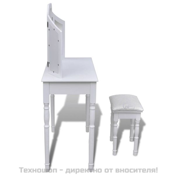 Тоалетка, 3 в 1 огледало и табуретка, 2 чекмеджета, бяла