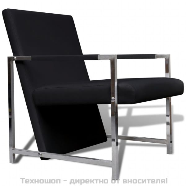 Фотьойл с хромирани крака, черен, изкуствена кожа