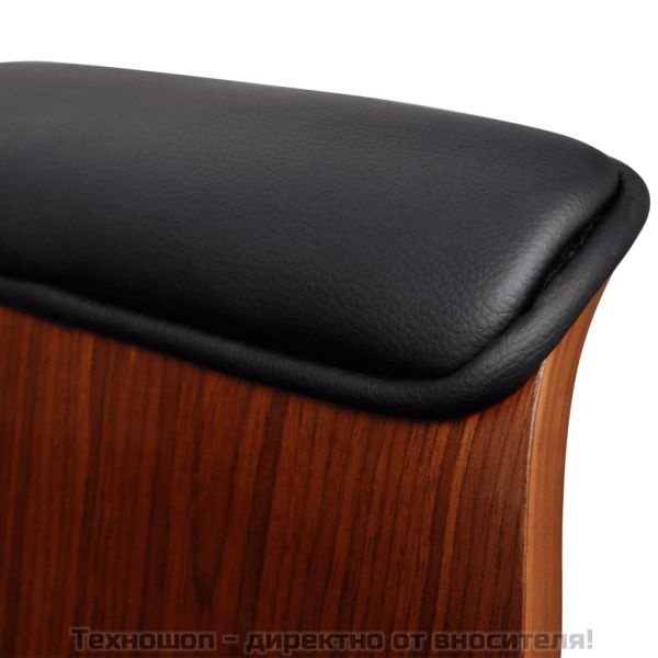 Въртящ стол с подлакътници, извито дърво и изкуствена кожа