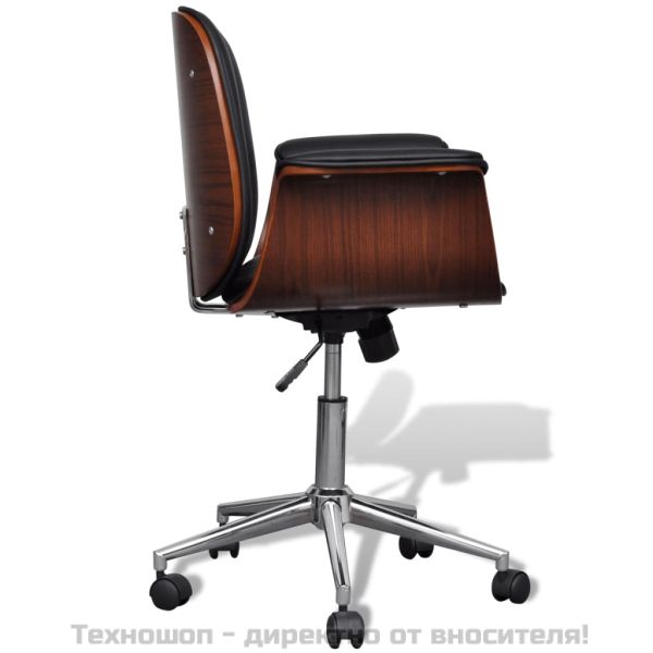 Въртящ стол с подлакътници, извито дърво и изкуствена кожа