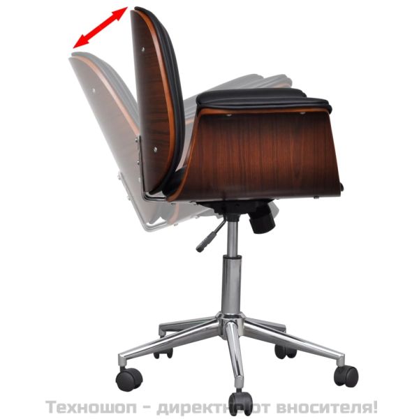 Въртящ стол с подлакътници, извито дърво и изкуствена кожа