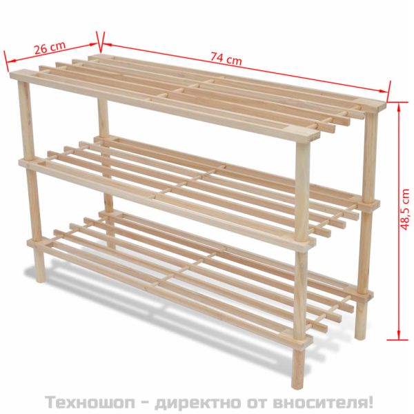 3-етажни рафтове за обувки 2 бр масивна ела