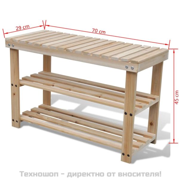 2-в-1 етажерка за обувки с пейка, ела масив