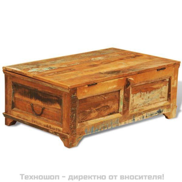 Ретро маса за кафе с място за съхранение, регенерирано дърво