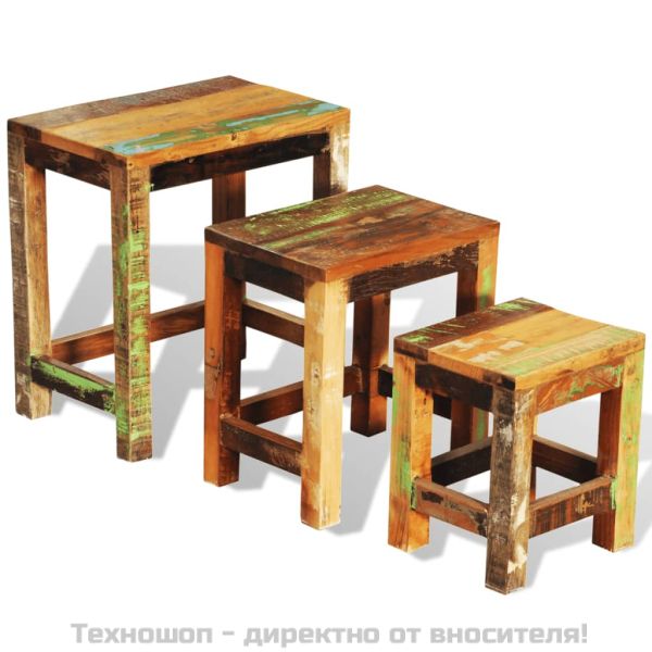 Комплект от 3 стифиращи масички, винтидж регенерирано дърво