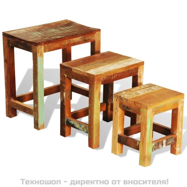 Комплект от 3 стифиращи масички, винтидж регенерирано дърво