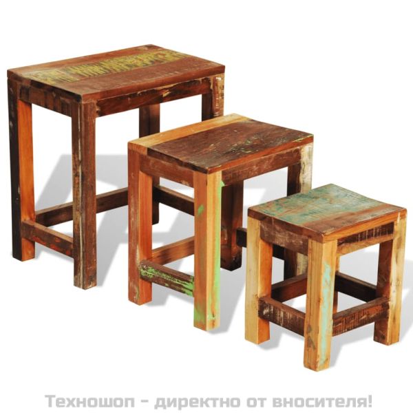 Комплект от 3 стифиращи масички, винтидж регенерирано дърво