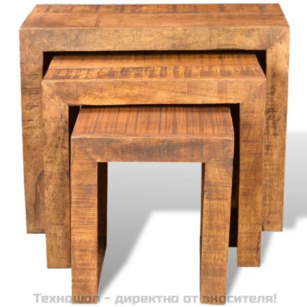 Комплект от 3 масички за кафе от мангово дърво в ретро стил