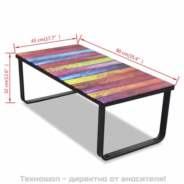 Маса за кафе със стъклен плот с дъга принт