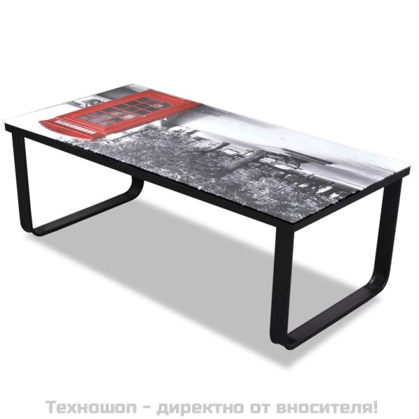 Маса за кафе със стъклен плот и принт на телефонна кабина
