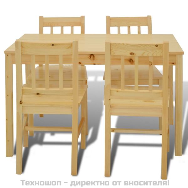 Дървена маса за хранене с 4 стола от натурално дърво