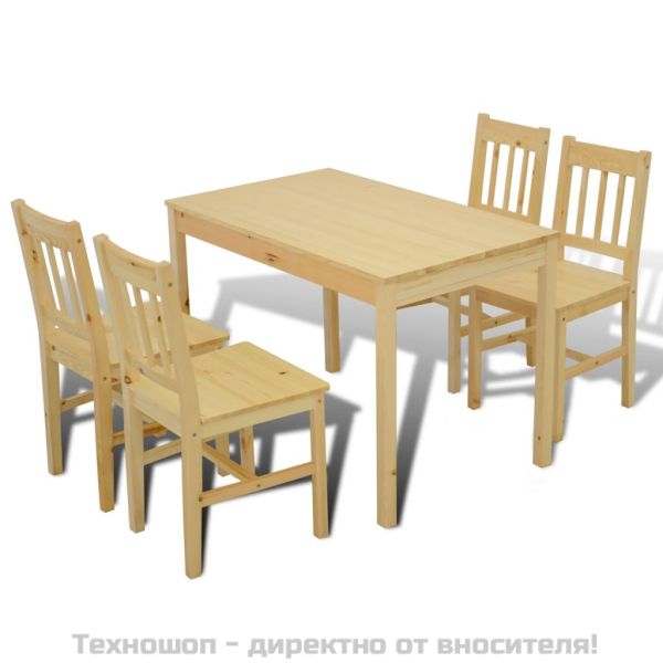 Дървена маса за хранене с 4 стола от натурално дърво