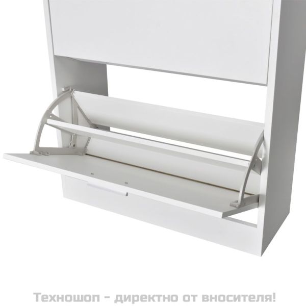 Бял дървен шкаф за обувки с 2 отделения