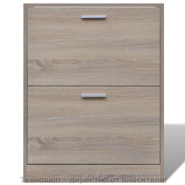 Дървен шкаф за обувки с 2 отделения, дъб