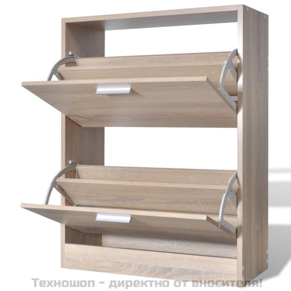 Дървен шкаф за обувки с 2 отделения, дъб