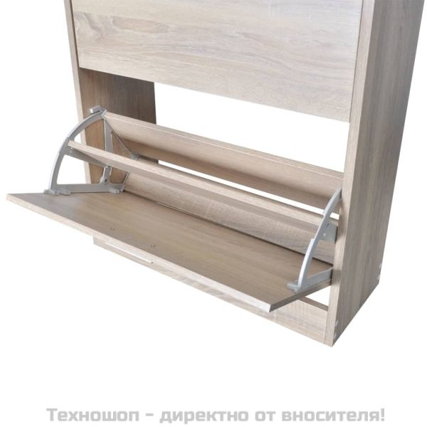 Дървен шкаф за обувки с 2 отделения, дъб