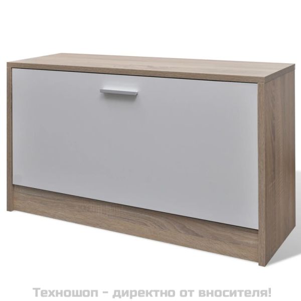 3-в-1 комплект дървен шкаф за обувки, дъб и бяло