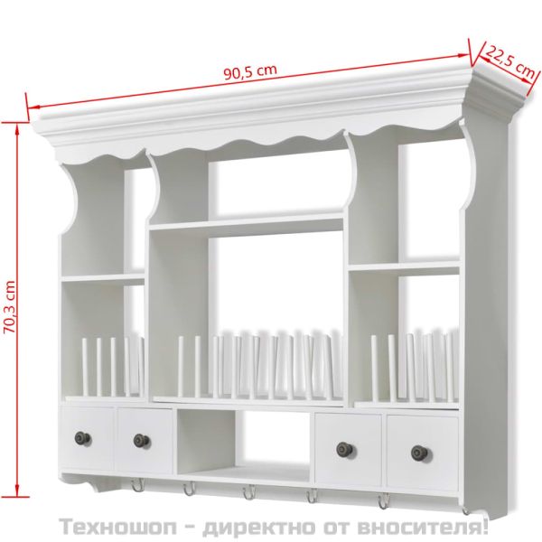 Дървен стенен кухненски шкаф, бял
