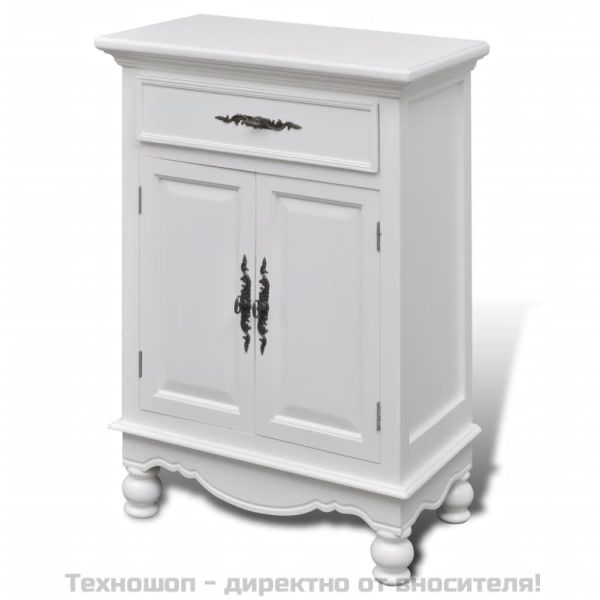 Дървен шкаф с 2 врати и 1 чекмедже, бял