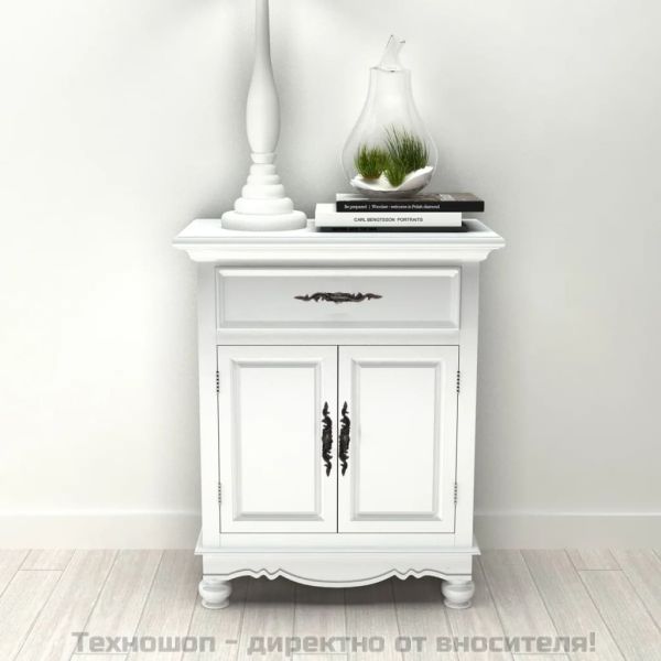 Дървен шкаф с 2 врати и 1 чекмедже, бял