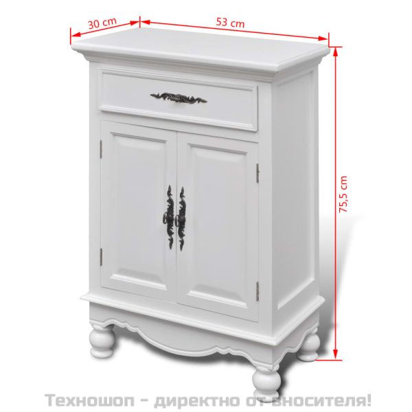 Дървен шкаф с 2 врати и 1 чекмедже, бял