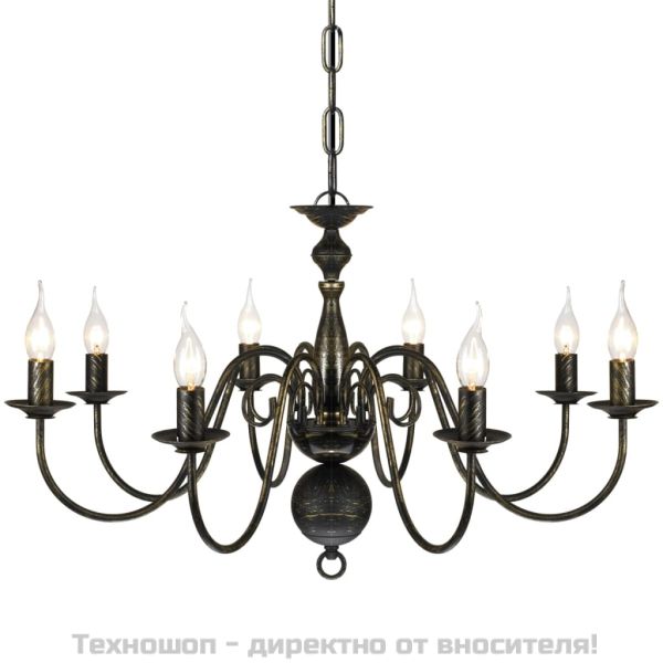 Елегантен метален полилей, цвят: антично черно, 8 x E14 крушки
