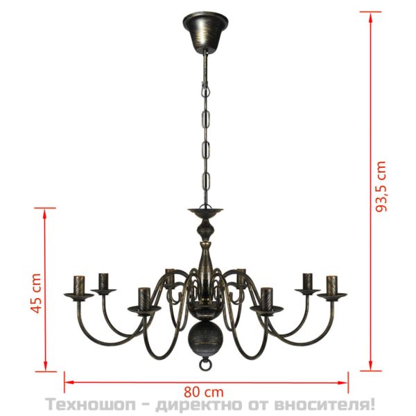 Елегантен метален полилей, цвят: антично черно, 8 x E14 крушки