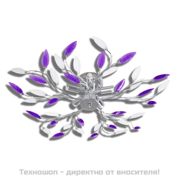 Полилей с лилави листа от акрилен кристал, с 5 х Е14 ел. крушки