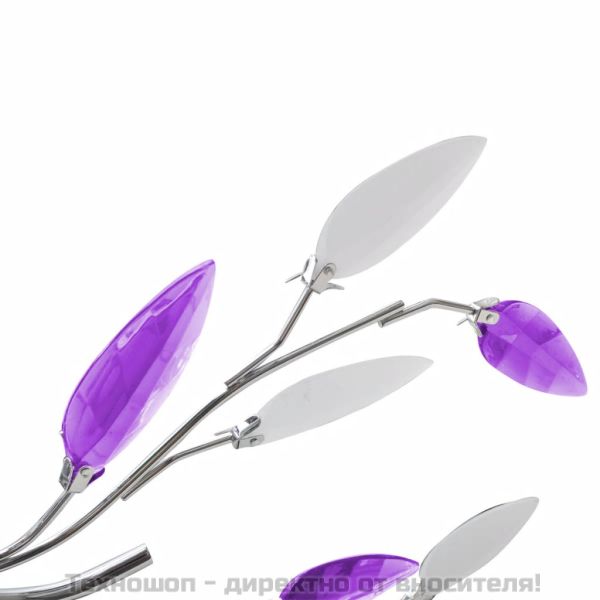 Полилей с лилави листа от акрилен кристал, с 5 х Е14 ел. крушки