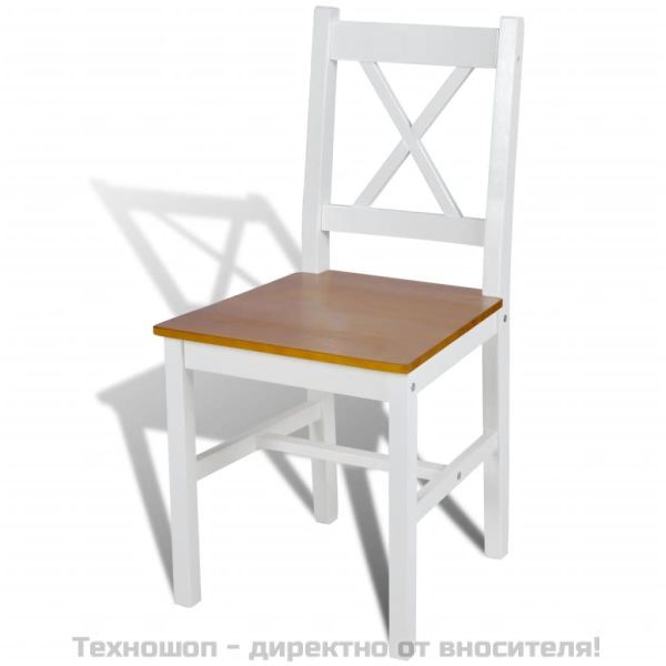 Трапезни столове, 4 бр, бели, борова дървесина