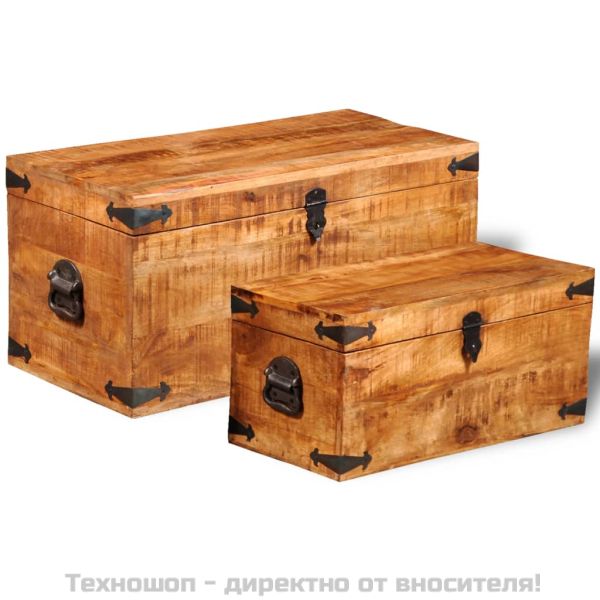 Комплект от 2 сандъка от необработено мангово дърво