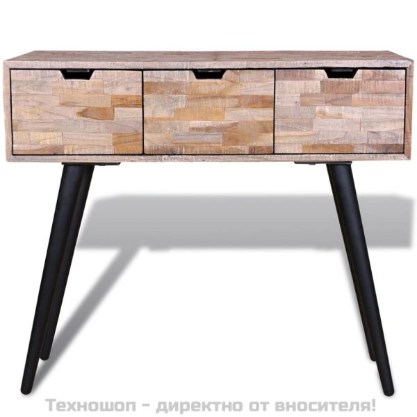 Конзолна маса с 3 чекмеджета, регенерирано тиково дърво