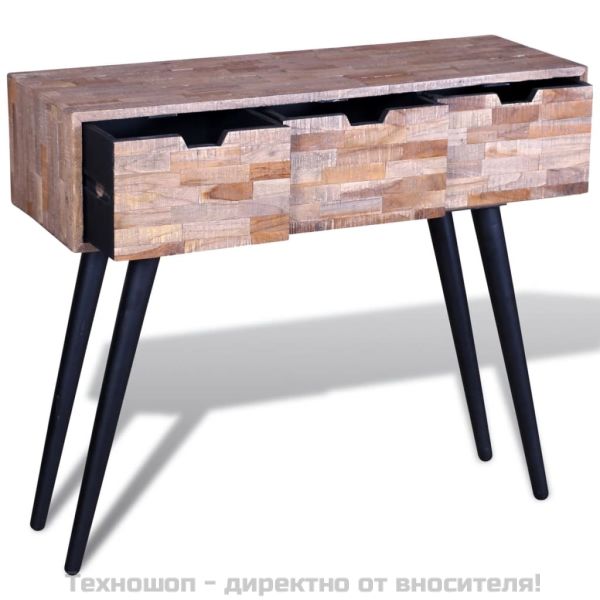Конзолна маса с 3 чекмеджета, регенерирано тиково дърво