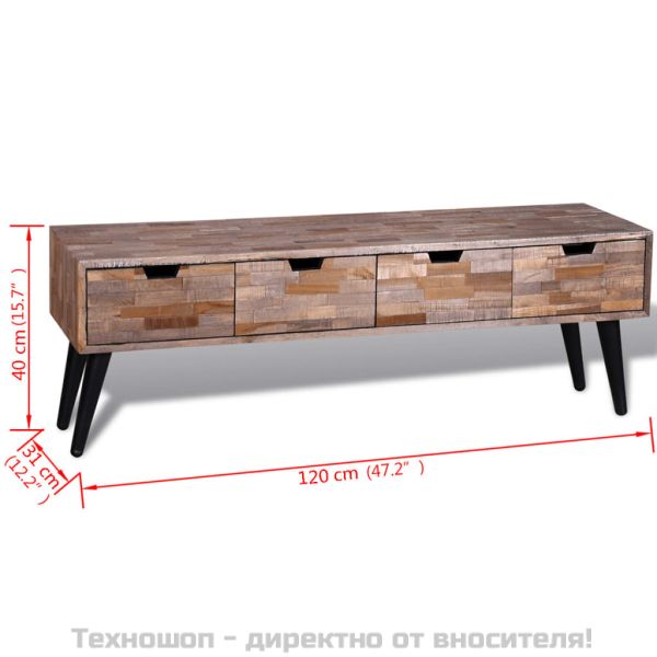 Конзолен ТВ шкаф с 4 чекмеджета от рециклирано тиково дърво