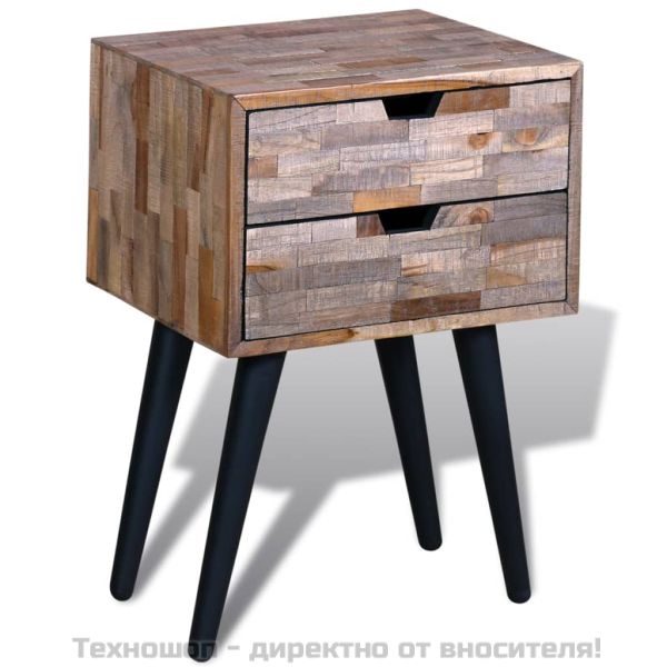 Нощно шкафче с 2 чекмеджета, регенерирано тиково дърво