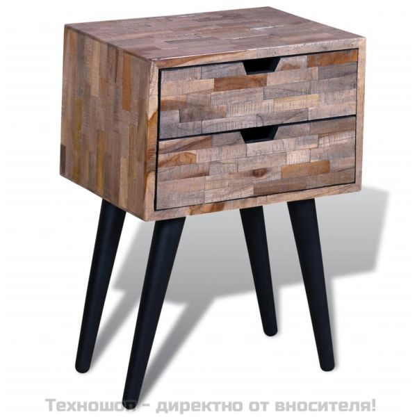 Нощно шкафче с 2 чекмеджета, регенерирано тиково дърво