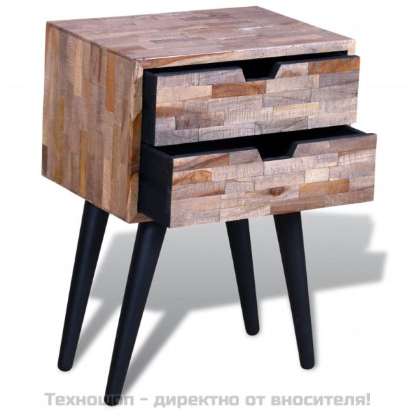 Нощно шкафче с 2 чекмеджета, регенерирано тиково дърво