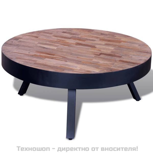 Кръгла маса за кафе, регенерирано тиково дърво