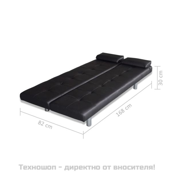 Разтегателен диван с две възглавници, изкуствена кожа, черен