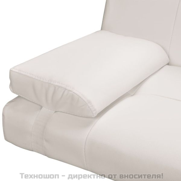 Разтегателен диван с две възглавници, изкуствена кожа, кремав