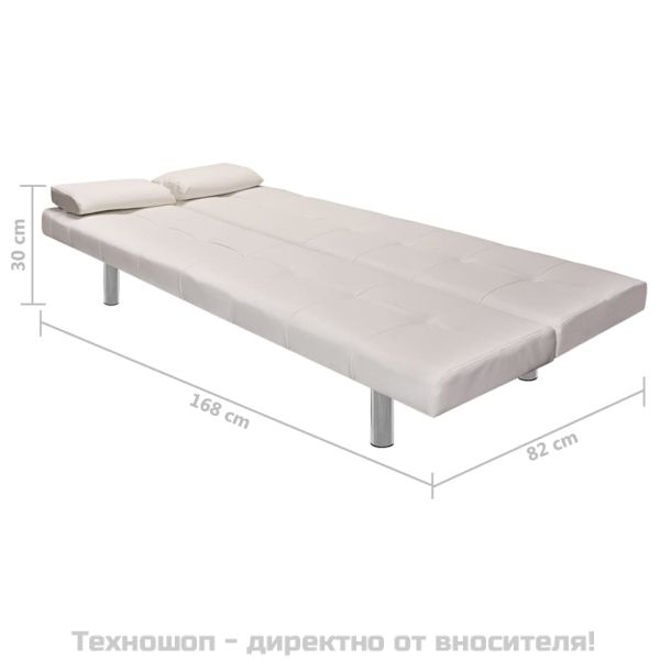 Разтегателен диван с две възглавници, изкуствена кожа, кремав