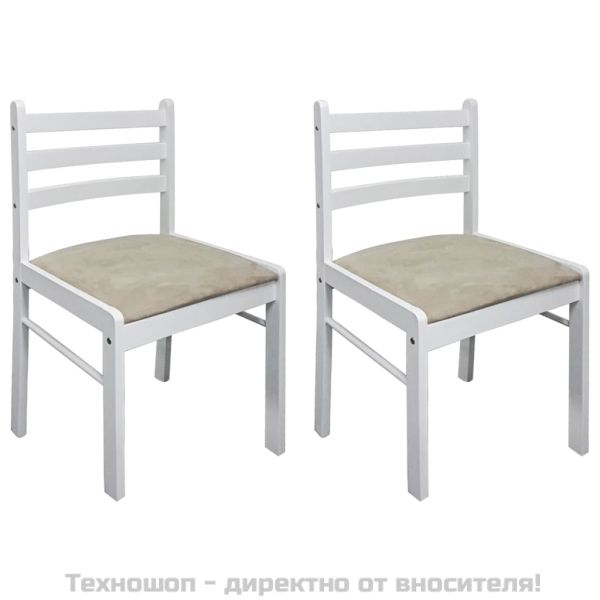 Трапезни столове 2 бр бели масивно каучуково дърво и кадифе