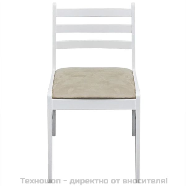 Трапезни столове 2 бр бели масивно каучуково дърво и кадифе