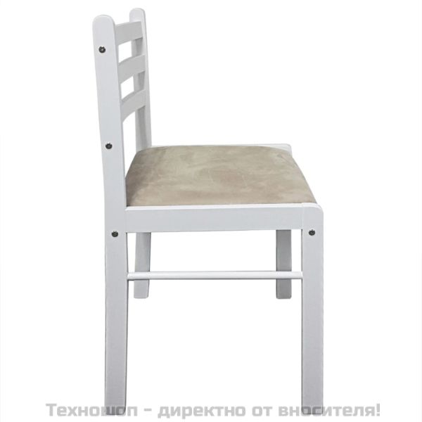 Трапезни столове 2 бр бели масивно каучуково дърво и кадифе