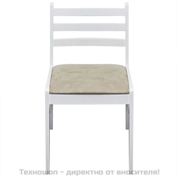 Трапезни столове 4 бр бели масивно каучуково дърво и кадифе