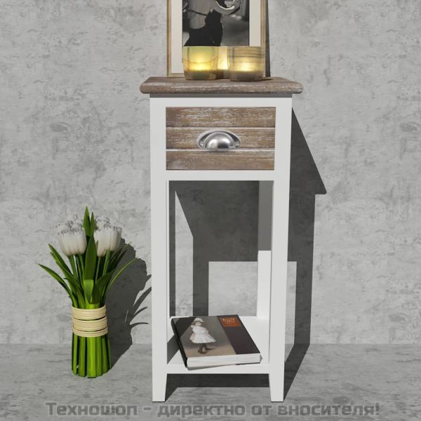 Нощно шкафче с 1 чекмедже, кафяво и бяло