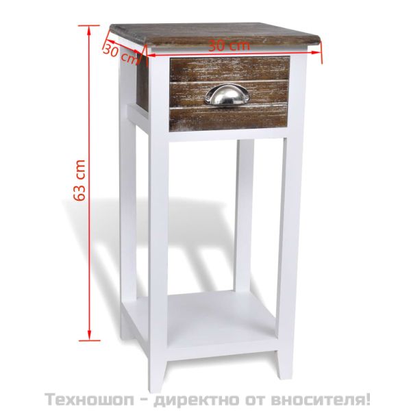 Нощно шкафче с 1 чекмедже, кафяво и бяло